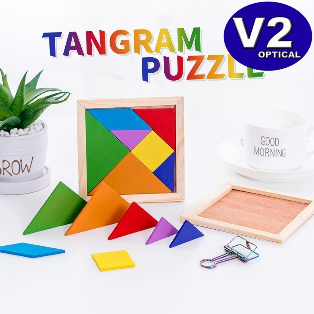 Colorful 7 PCS Wooden Tangram Puzzle Sortable Shape Blocks Jigsaw ...