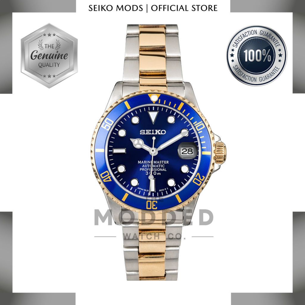 [MODDED] SEIKO MOD SUBMARINER 40MM BLUE DIAL 18K YELLOW GOLD TWO TONE ...