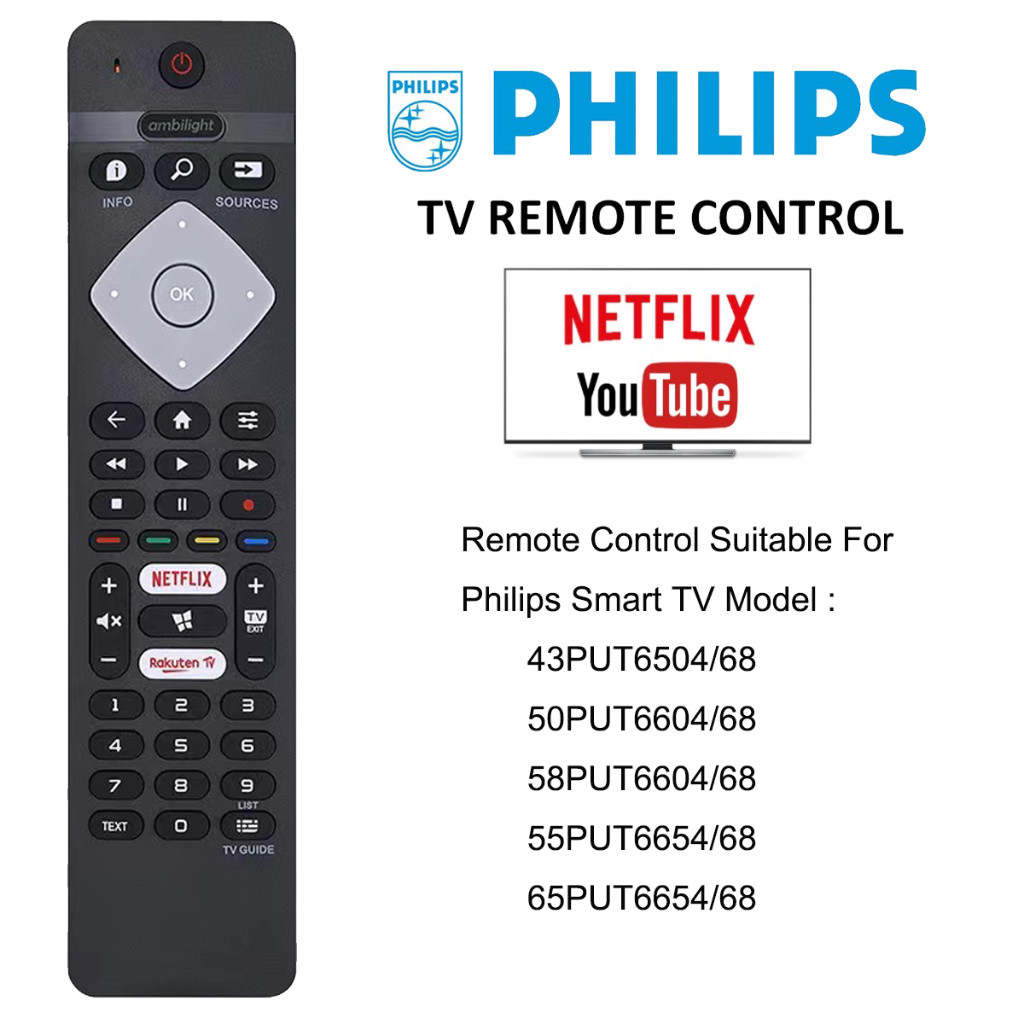 Universal Replacemen For Philips Smart TV Remote Control With Netflix ...