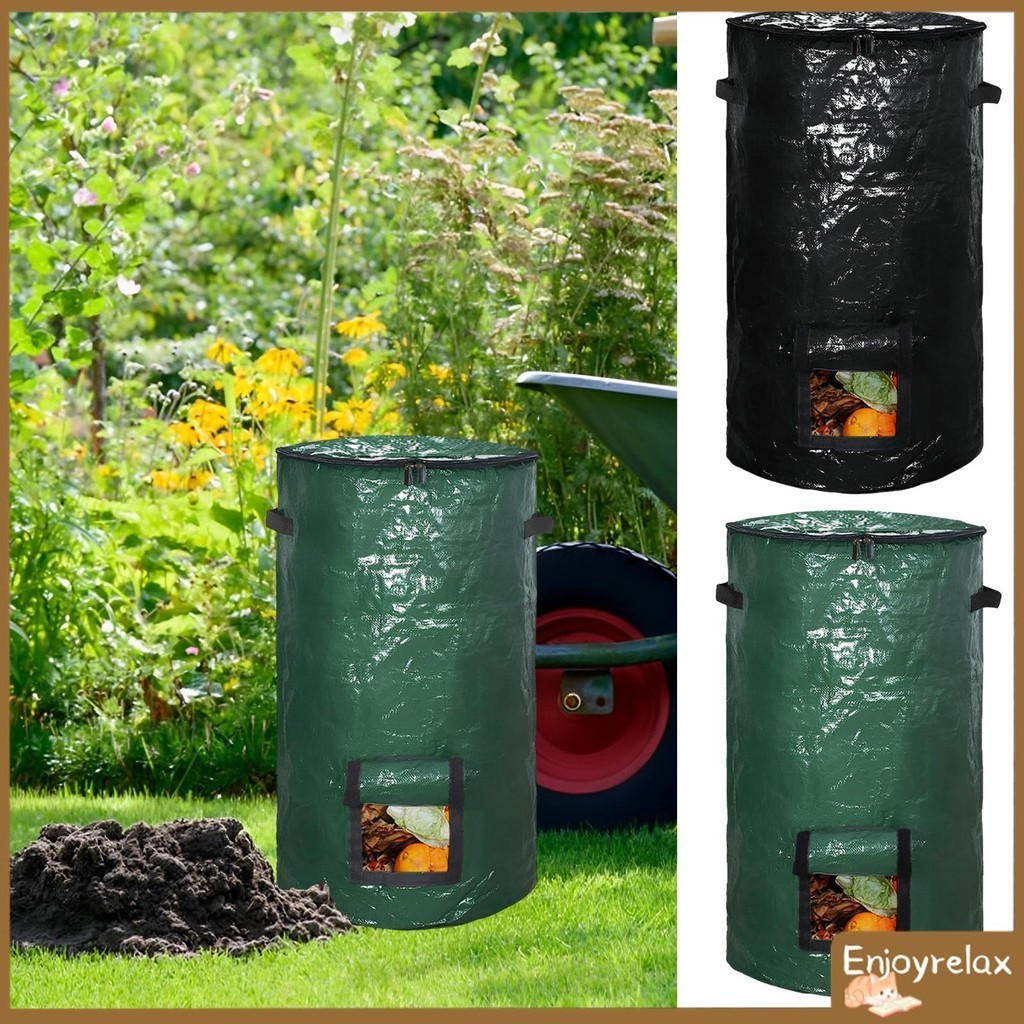 Garden Compost Bin Bag 34 Gallon Reusable Yard Waste Bags Collapsible ...