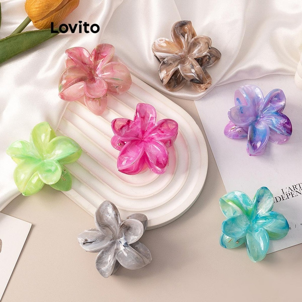 Lovito Casual Floral Flowers Colorblock Hair Clips for Women LFA36040 ...