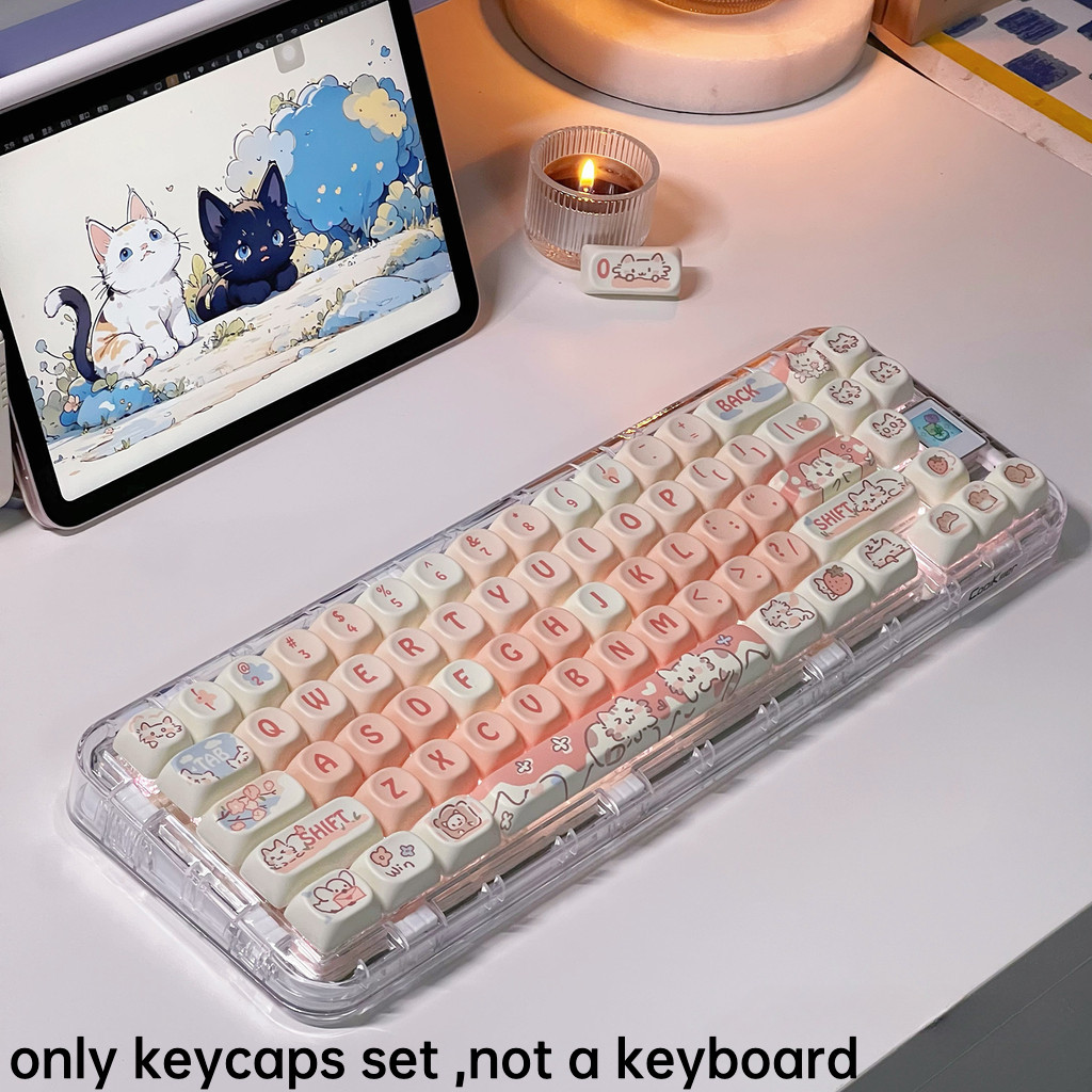 PBT Keycap MOA Rice White Light Pink Strawberry Cat Cute Dye ...