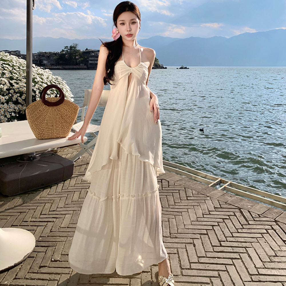 Qiuying Recommended Ladies Sexy Suit Skirt Seaside Vacation Tube Top Halter  Neck Suspender Suit Skirt Large Hem Long Skirt | Shopee Malaysia