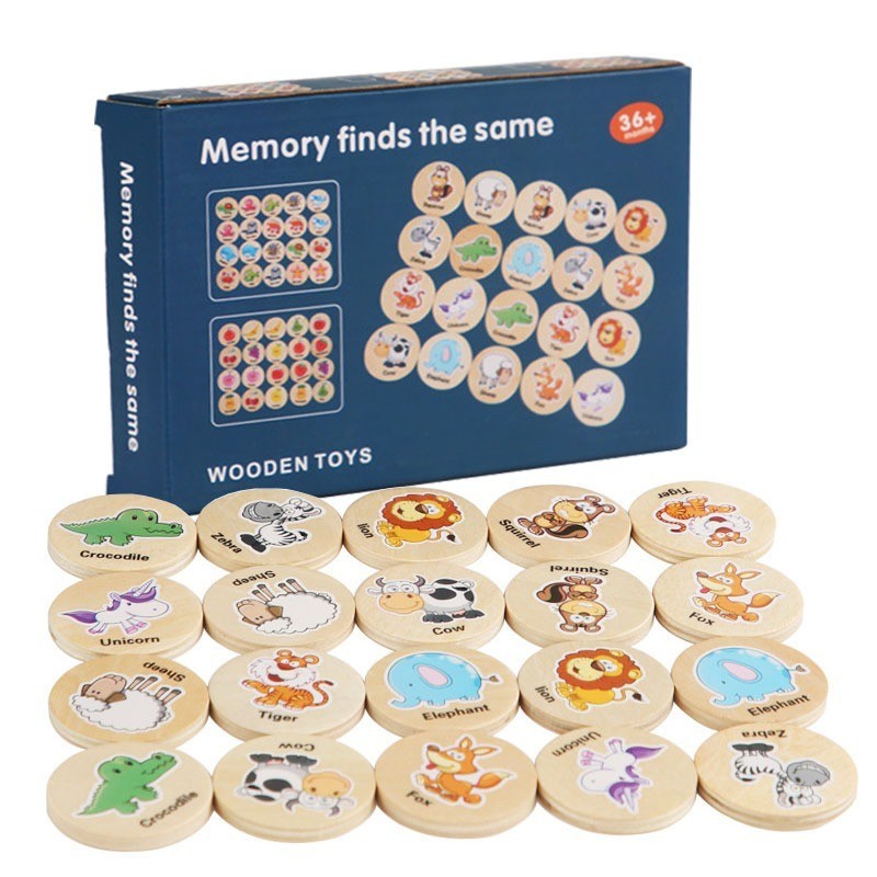 20Pcs Wooden Animal Matching Memory Game for Kids Logic Thinking ...