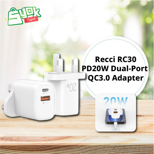 Recci RC30 PD20W High Power + QC 3.0 Dual-Port Super Fast Charge Wall ...