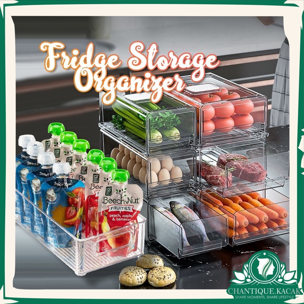 CK- Fridge Transparent Stackable Food Drawer Storage Box Organizer With ...