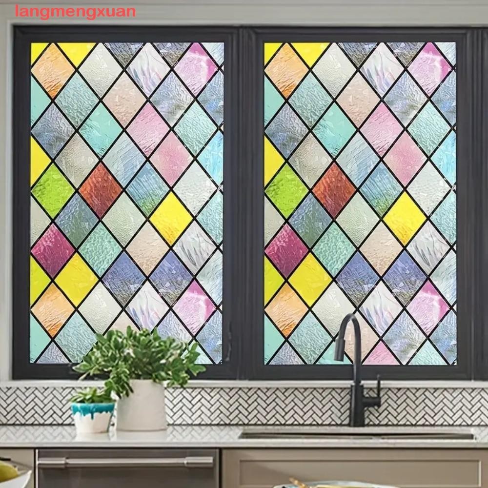 LANGMENGXUAN Stained Glass Window Film, Translucent PVC Stained Glass ...