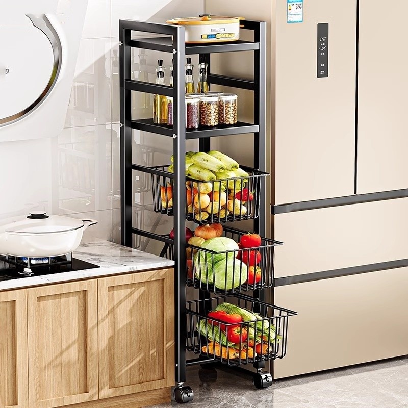 Kitchen rack oven microwave pot rack multifunctional With wheels pull ...