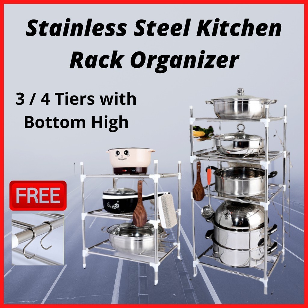 Kitchen Rack Rak Besi Periuk Stainless Steel Pot Rack Kuali Bertingkat ...