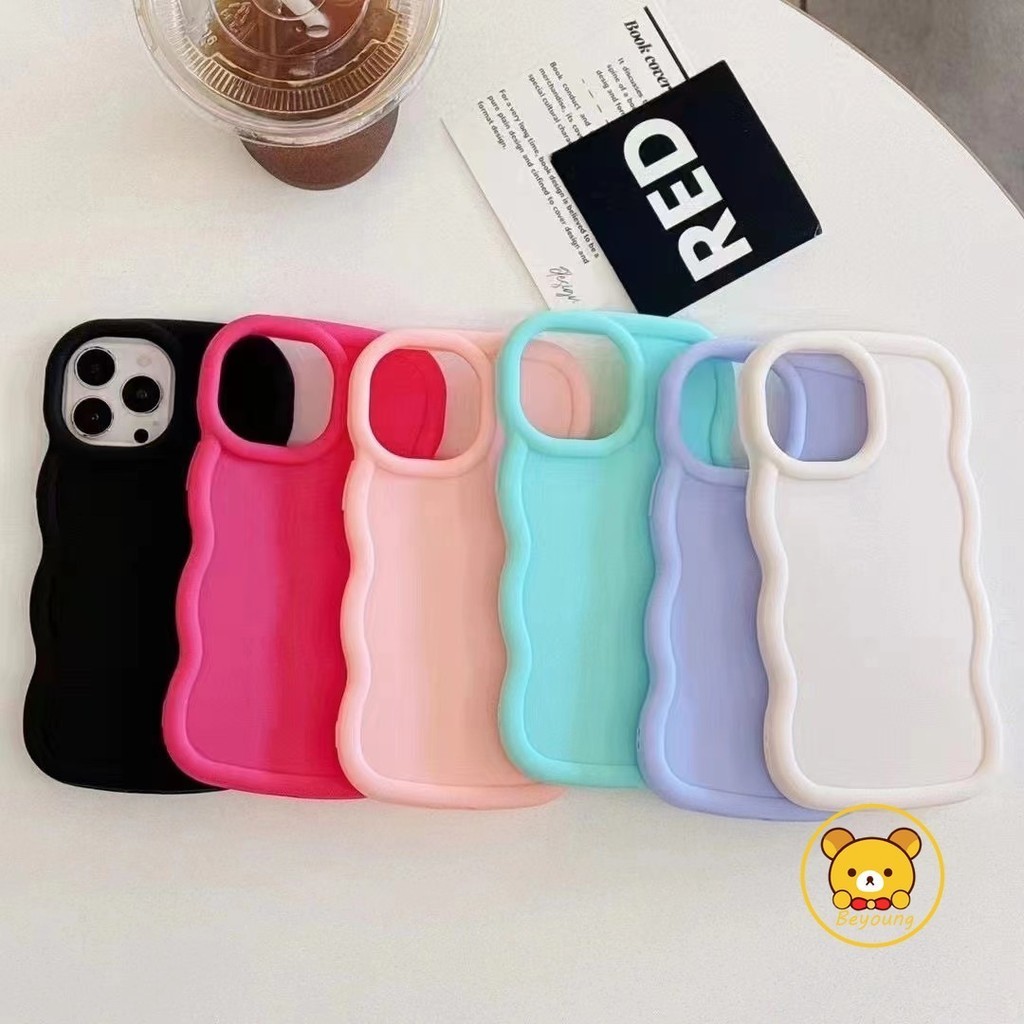 Phone Case For Samsung Galaxy A55 A54 A53 A52 A52S A51 M40S A50 A50S A30S  A35 4G 5G Casing Skincare Macaron Wave Edge Thickened Lens Protection Anti 