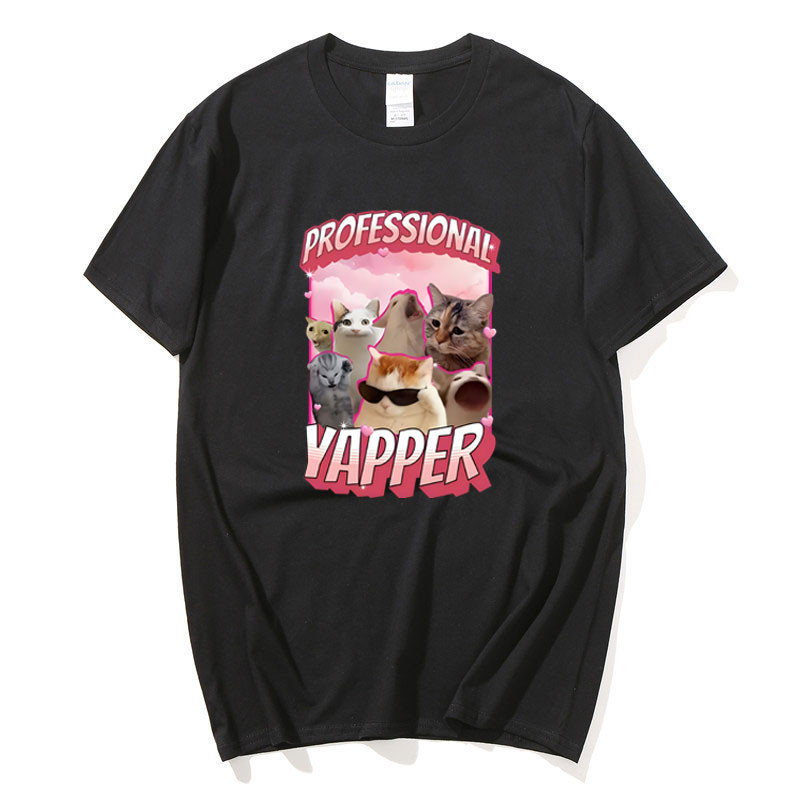 Funny Professional Yapper Meme Cat Graphic T-Shirt Men Fashion Vintage ...