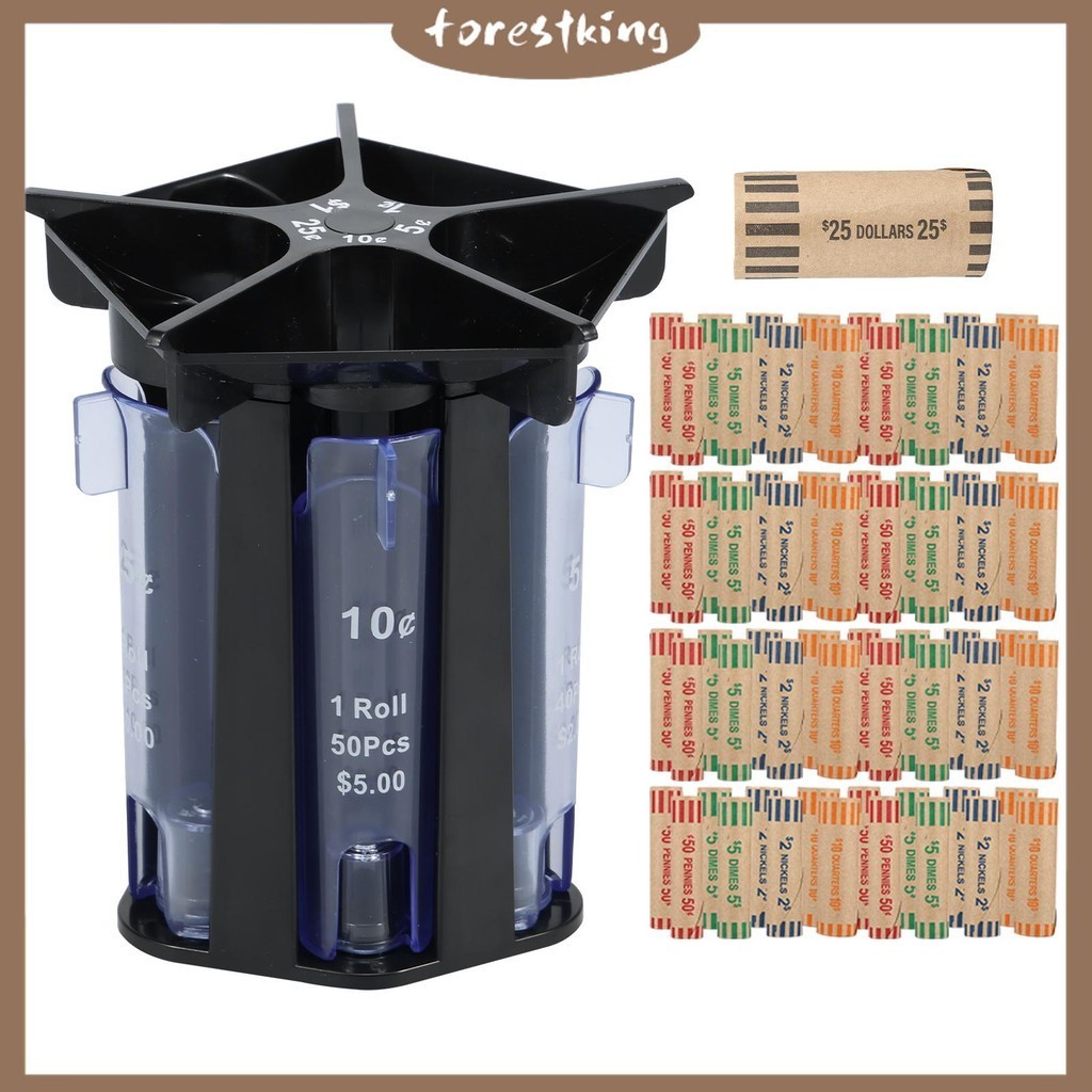 Coin Sorter Tube Coin Counter with Coin Wrapper Rolls 5 Sorter Tubes
