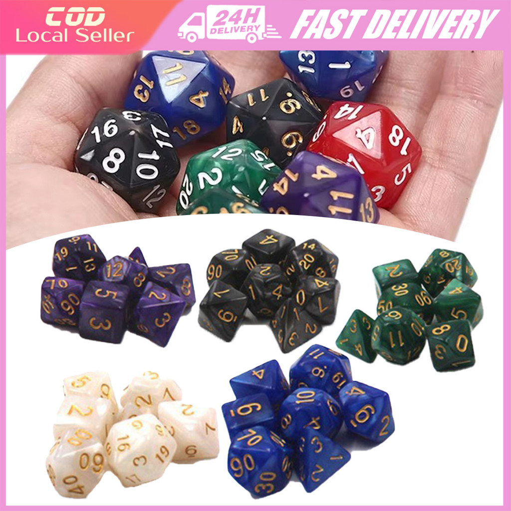 7PCS/Bag Dice Set Pearl Pattern Dungeons and Dragons Game Dice D4 D6 D8 ...