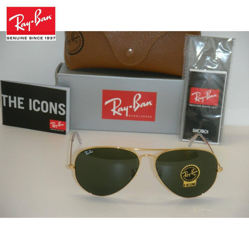 [Original] Ray Ban 3025 Sunglasses Rb3025 Aviator Frame Gold Green G-15 ...