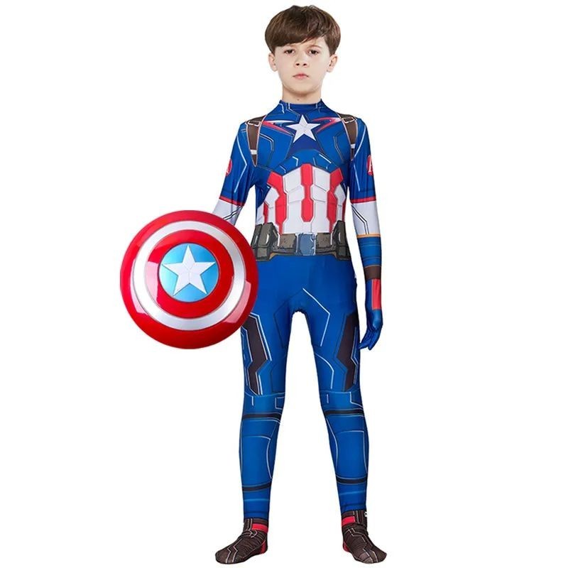 Marvel Superhero Captain America Costume Shield Kids Bodysuit Jumpsuit ...