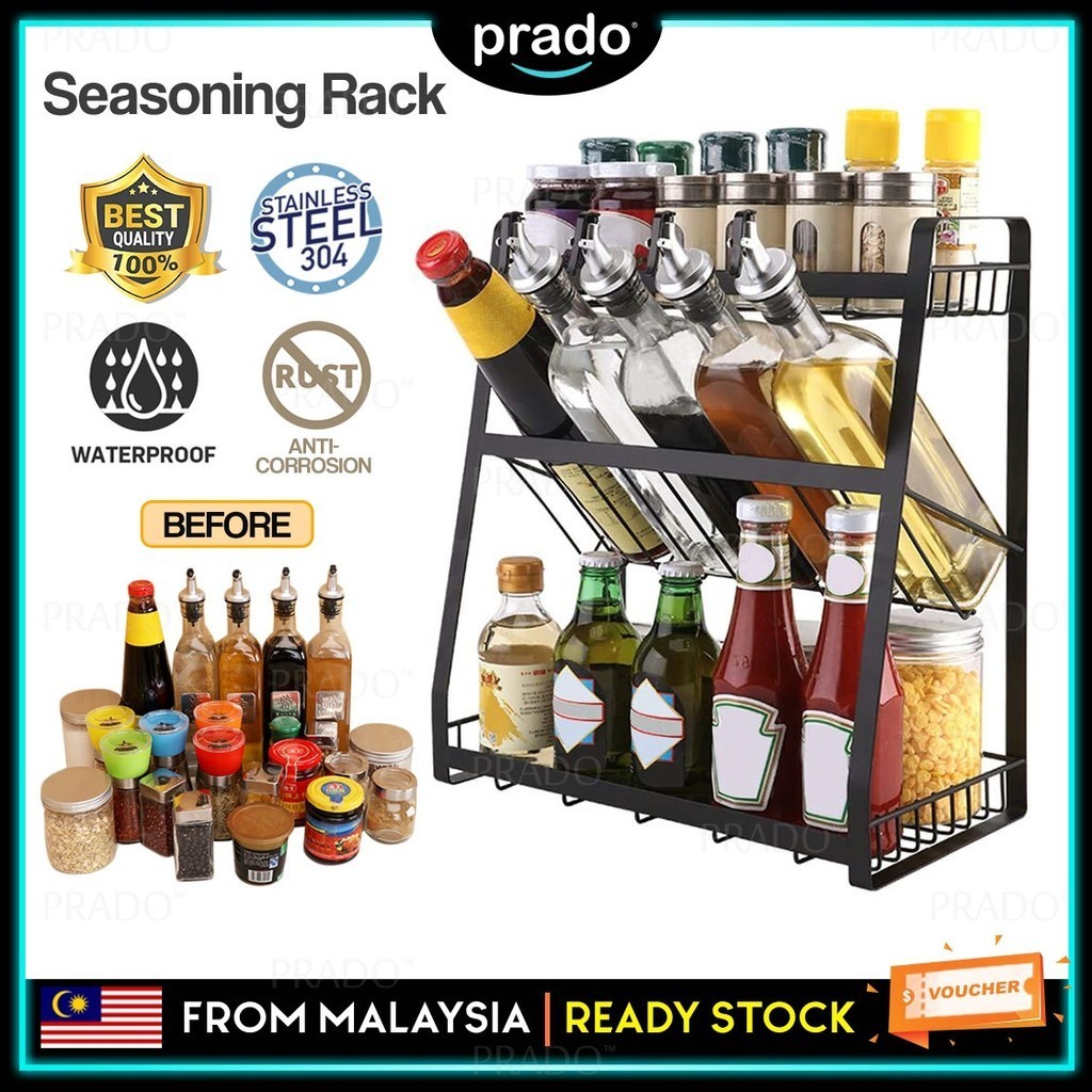 PRADO CLEAR STOCK Malaysia 3 Layers Kitchen Seasoning Rack Spice Salt ...