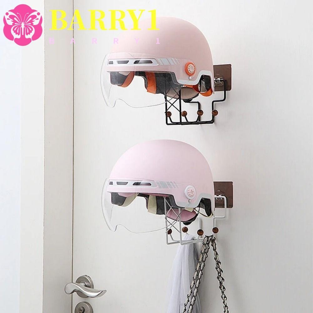 BARRY1 Iron Motorcycle Helmet Rack, Wall Mounted No-punch Hat Storage ...