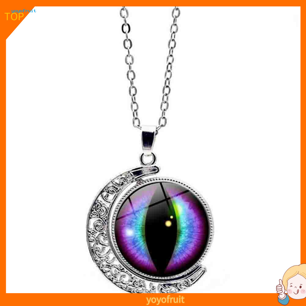 YOF Unisex Multicolor Rotation Dragon Eye Moon Pendant Chain Necklace ...