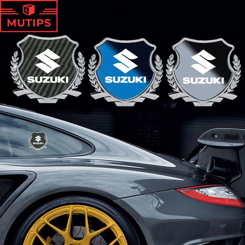 Pro_Bikery 3D Suzuki Emblem Decal Sticker - 2-1/16" Black & Chromed Silver, Set Of 1