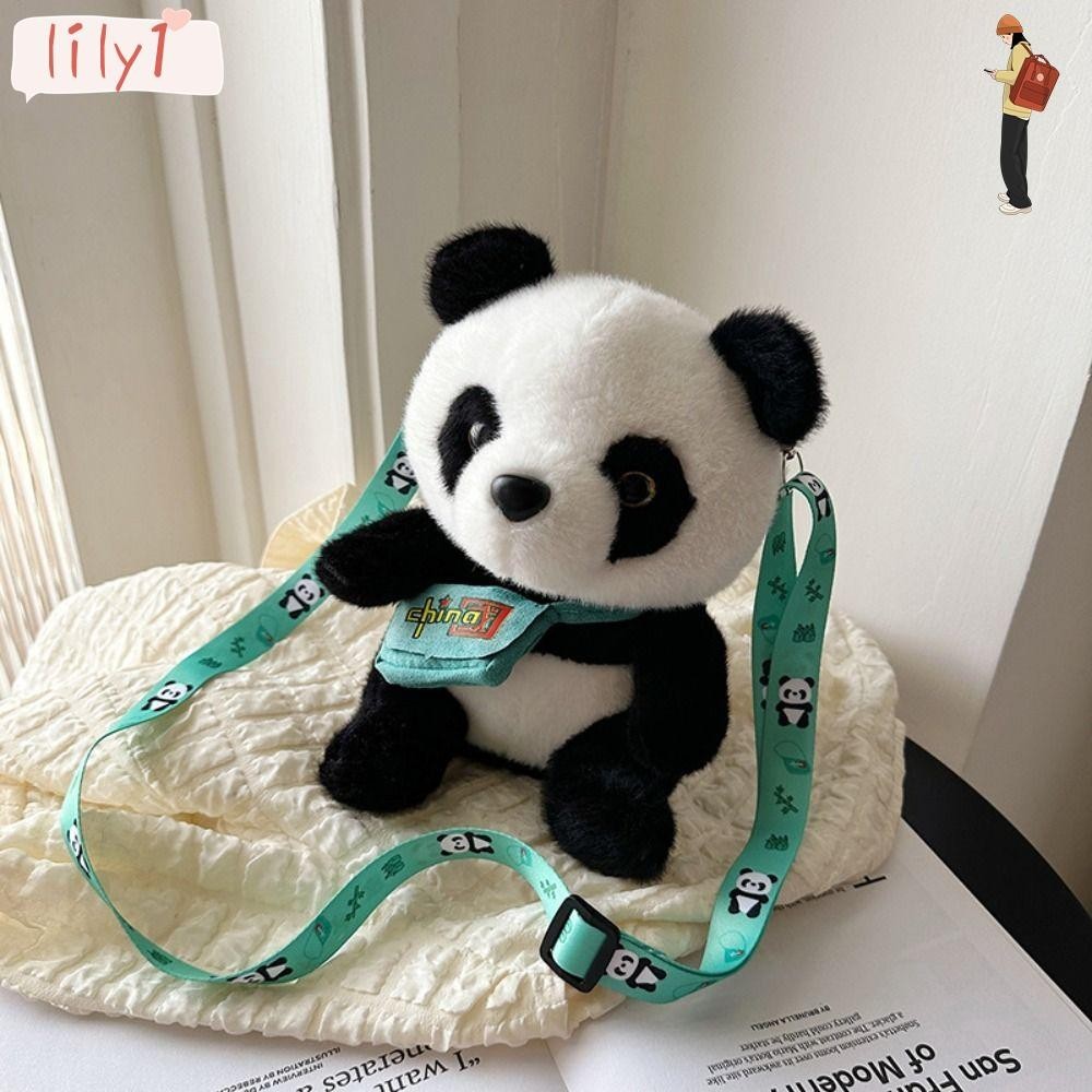 Panda Pattern Hardware Chain Messenger Bag Cartoon Portable Small Coin Purses - Plush Bag and