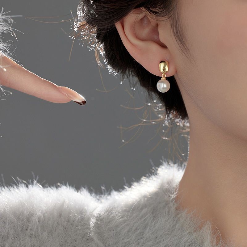 S925 Sterling Silver Square Pearl Earrings Female Niche Design HighEnd