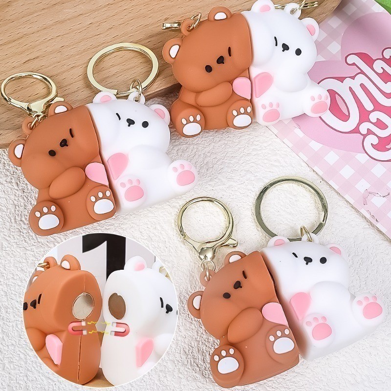 Cute Cartoon Bear Magnetic Keychain Unique Couple Magnet Suction Key ...