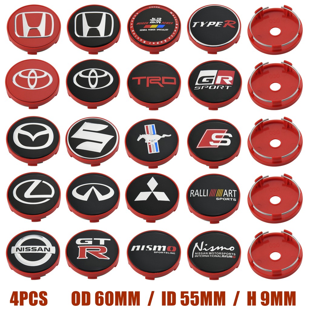 60mm Wheel Center Cap MUGEN TRD GR GTR NISMO SLINE ST MS Emblem Wheel ...