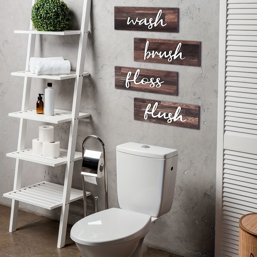 4pcs Farmhouse Bathroom Wall Decor Wash Signs Rustic Hanging Wooden ...