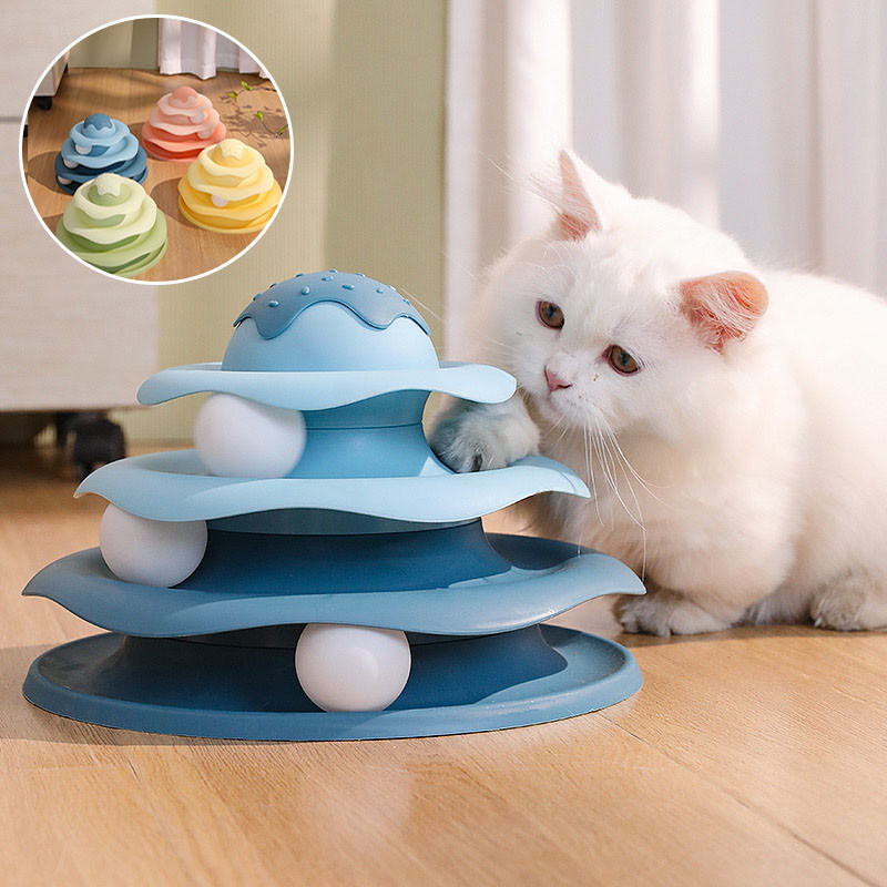 Four Layer Tower Ball Cat Toy Turntable Round Track Teaser Interactive ...