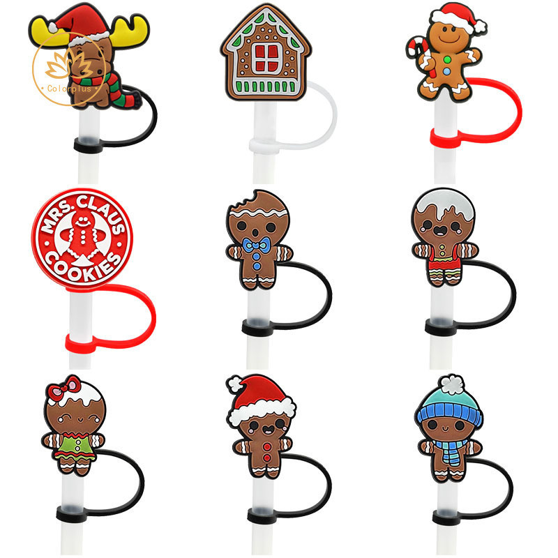 Colorplus 8mm 1PCS PVC Gingerbread Man Straw Topper Christmas Straw ...
