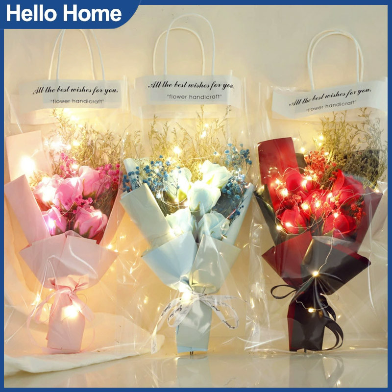 Dried Flower Rose Bouquet Baby Breath Preserved Flowers with Light and ...
