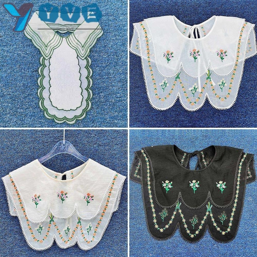 YVE Fake Collar Detachable Floral Detachable Embroidery Wraps Shirt ...
