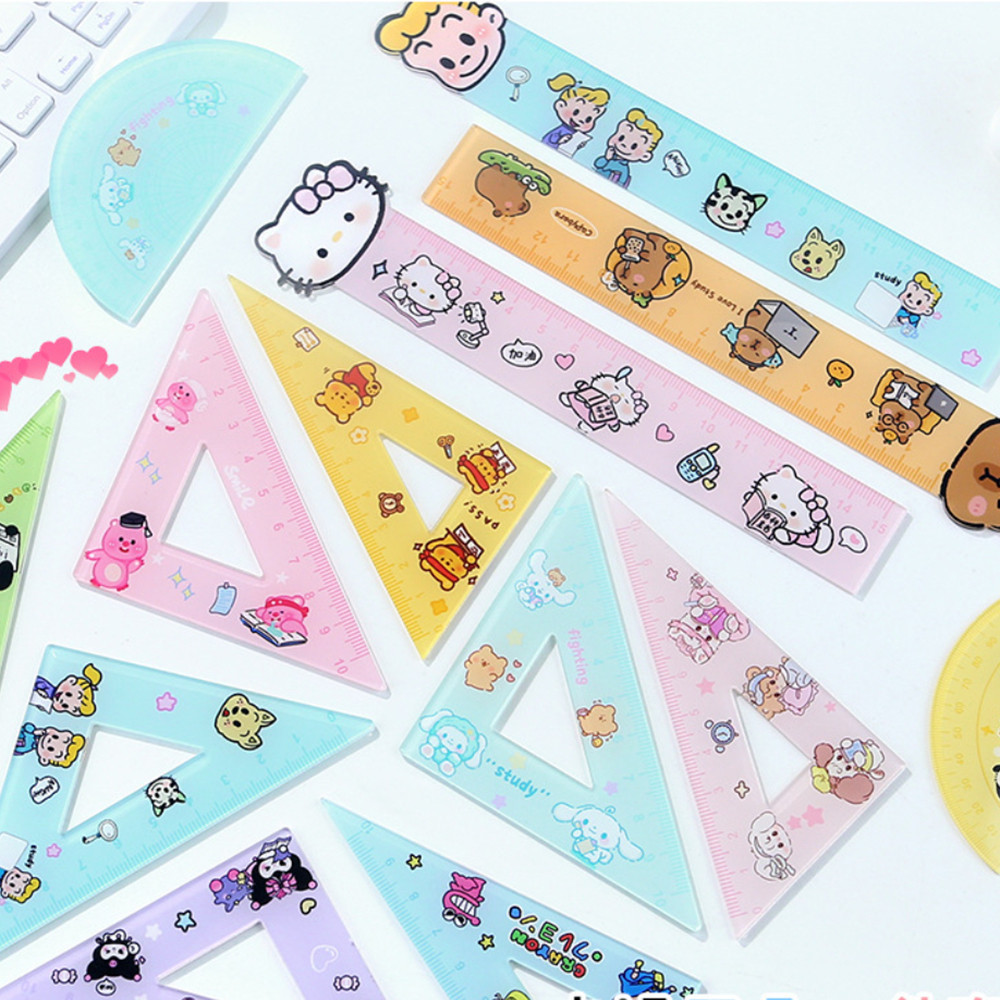 4Pcs Cartoon Sanrio Crayon Shin-chan Measuring Rulers Student Drawing ...
