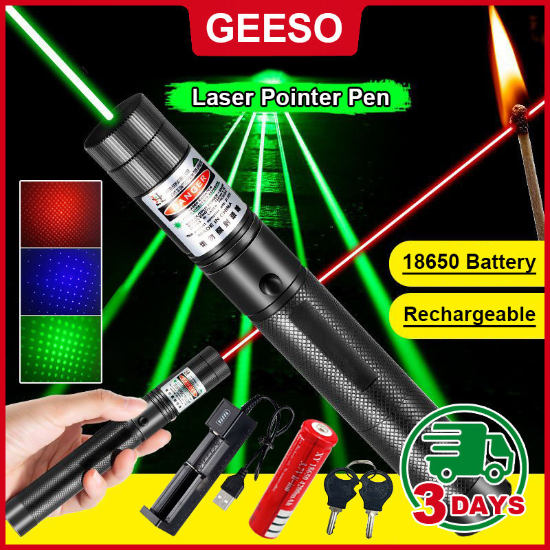 GEESO 532NM 5MW 303 Green Laser Pointer Laser Pen Rechargeable Visible ...