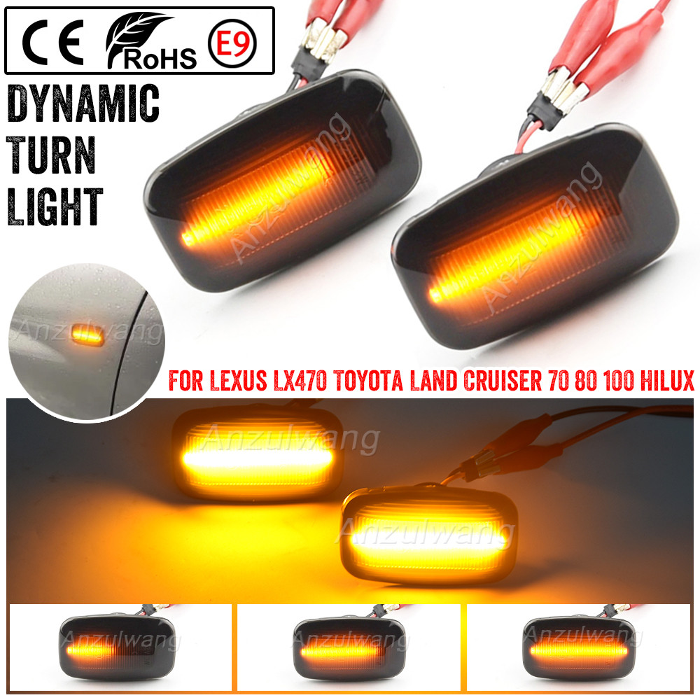 2-Piece Yellow LED Fender Turn Signal Side Marker Lights For Toyota Land Cruiser LC80 LC90 LC100