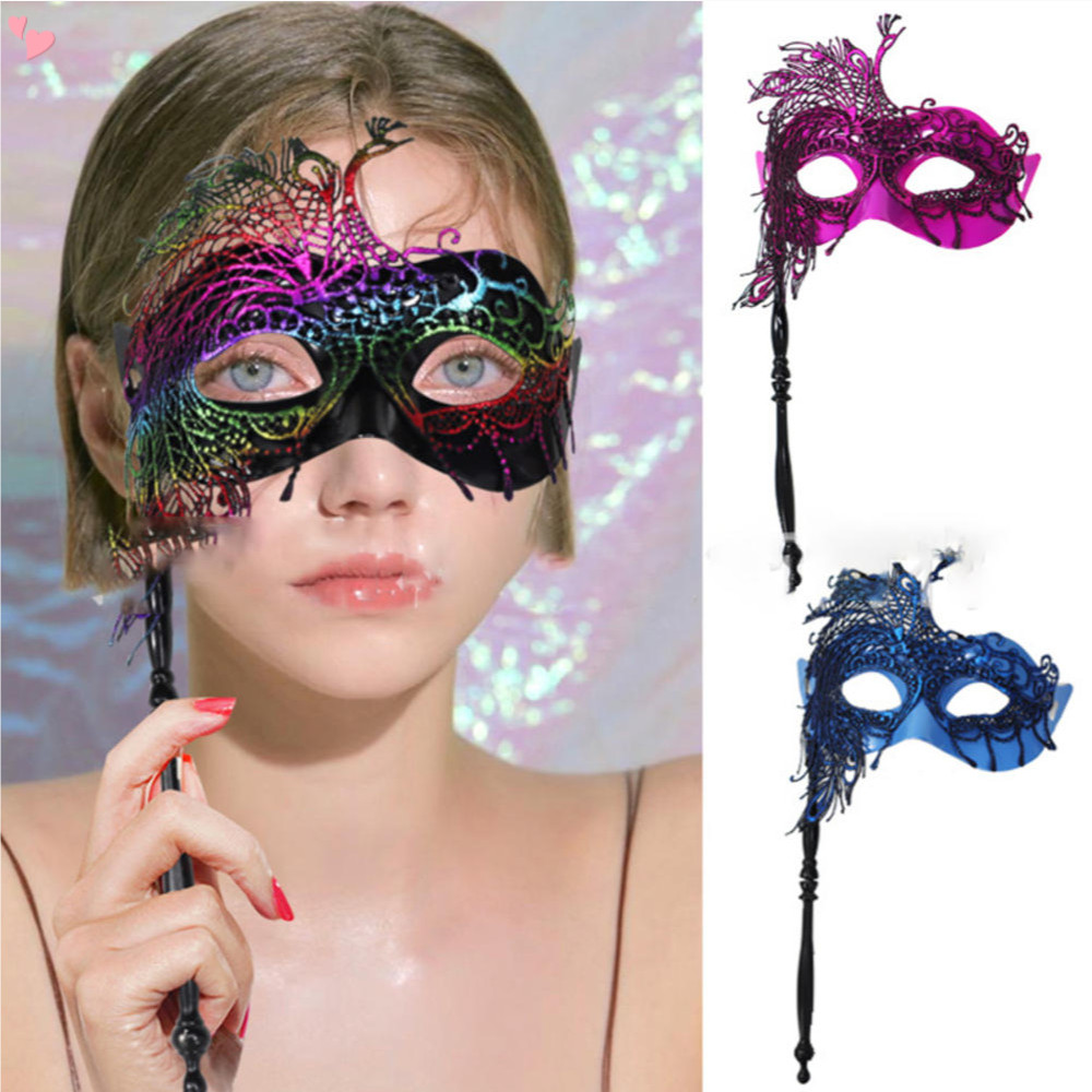 Venetian Masquerade Mask With Stick - Mardi Gras/Halloween Costume (Rhinestone Decor)