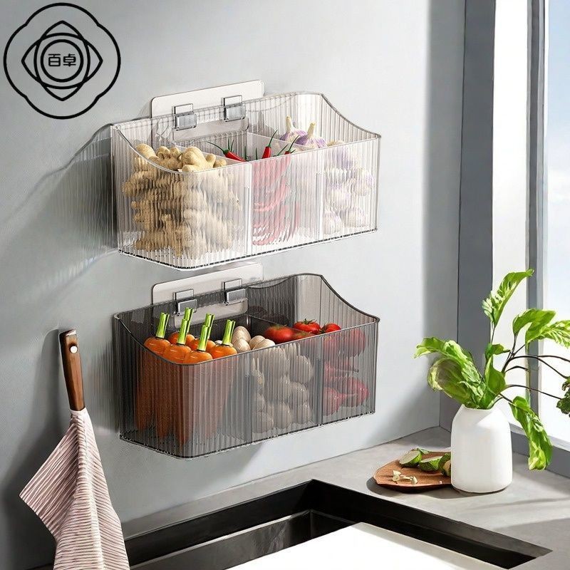 Onion Ginger And Garlic Storage Box Wall Mounted Suction Cup Storage Rack