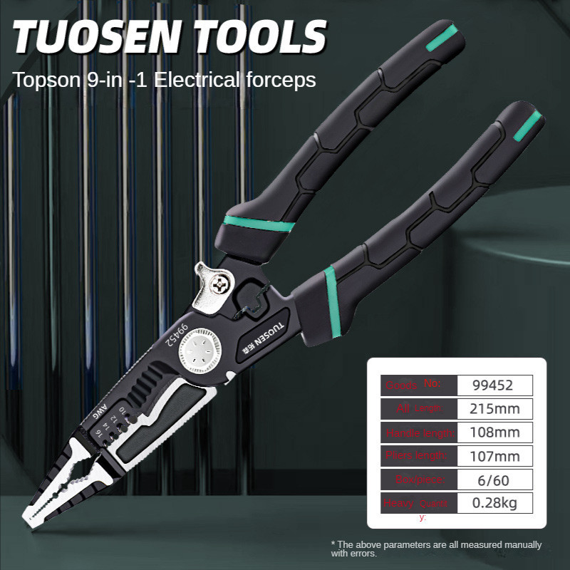 TUOSEN 9In1 Wire Strippers Multifunctional Needle Nose Pliers ...