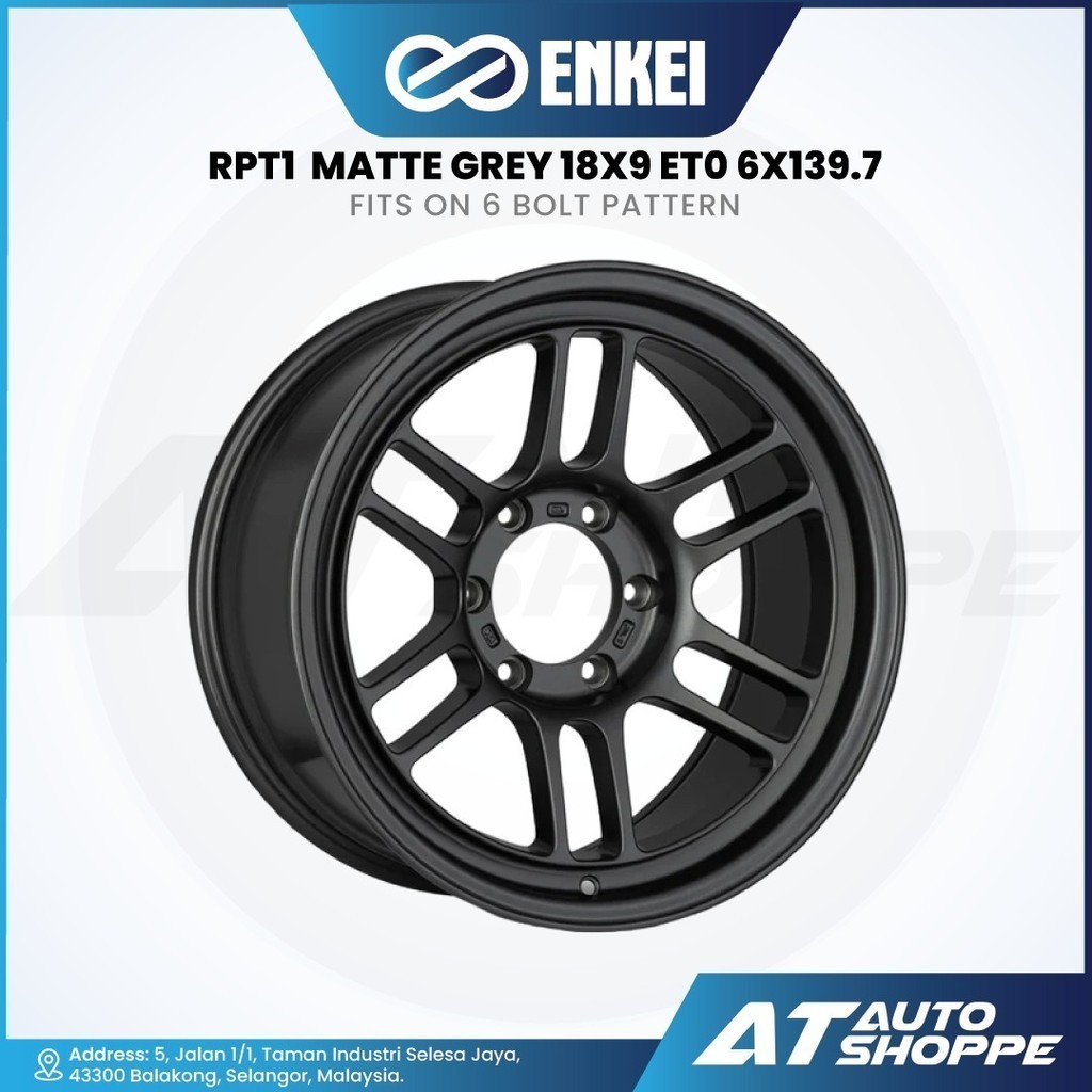 18x9.0 Enkei RPT1 18x9 6x139.7 Bolt Pattern +0 Offset 106.1 Bore Matte Dark Gunmetallic Wheel
