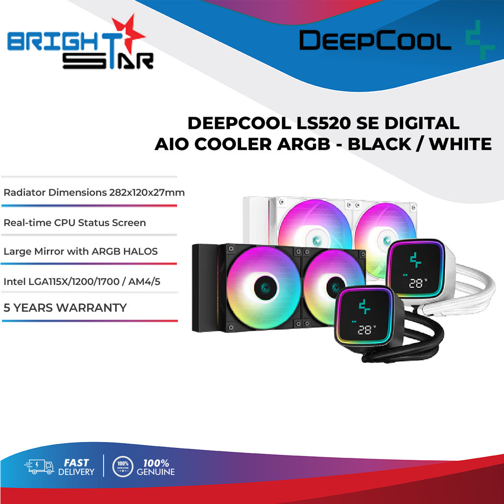 DEEPCOOL LS520 SE DIGITAL AIO CPU Cooler 240mm Realtime Staus Screen ...
