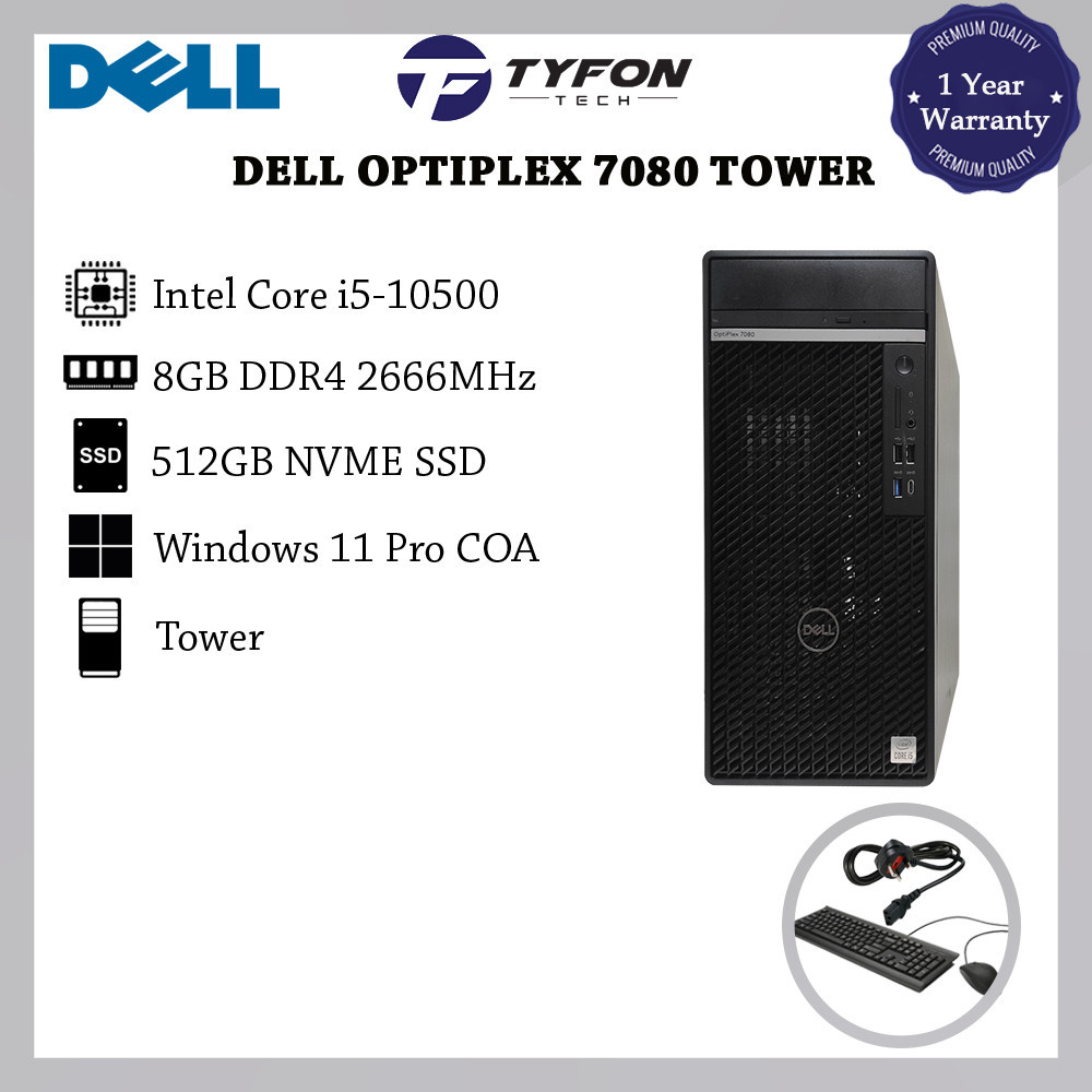 Dell Optiplex 7080 Tower i5-10500 8GB DDR4 RAM 512GB NVME SSD Win