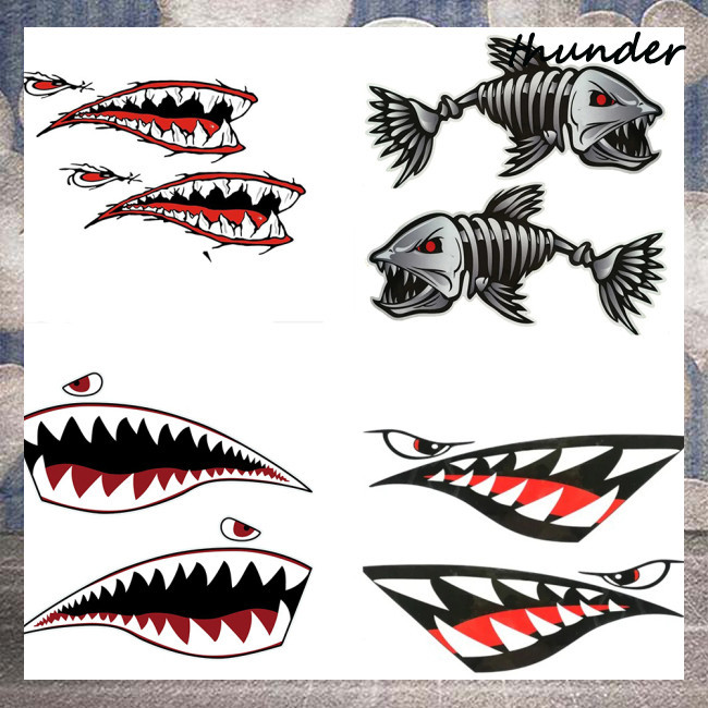 Thunder 2 Pieces Shark Teeth Mouth Reflective Kayak Stickers Waterproof Decals For Car Canoe 7553