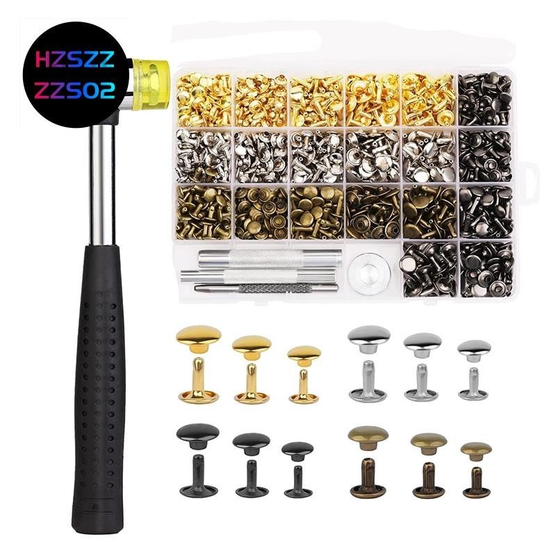 480 Set Leather Rivets Kit 4 Colors Double Cap Rivets 3 Sizes Rivets ...