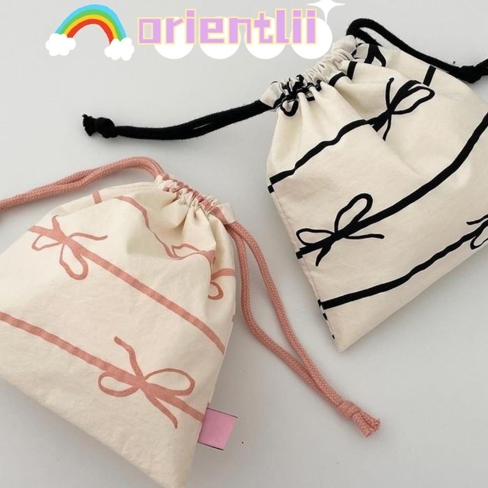 ORIENTLIIY Y2k Cosmetic Bag, Cute Print Cotton Cloth Bowknot Drawstring ...