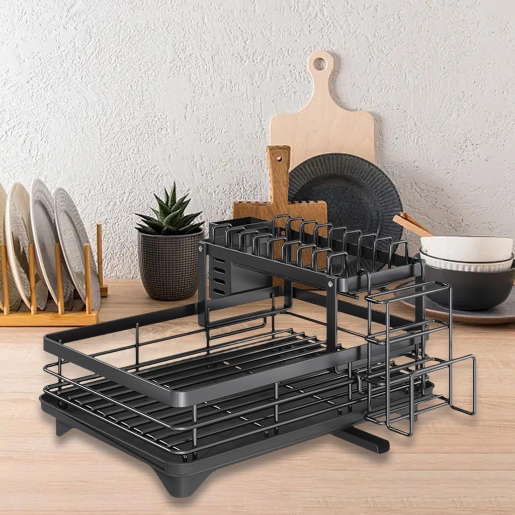 [uguuiya] 2 Tier Dish Rack Cups Holder Dish Drainer Tray for Home ...