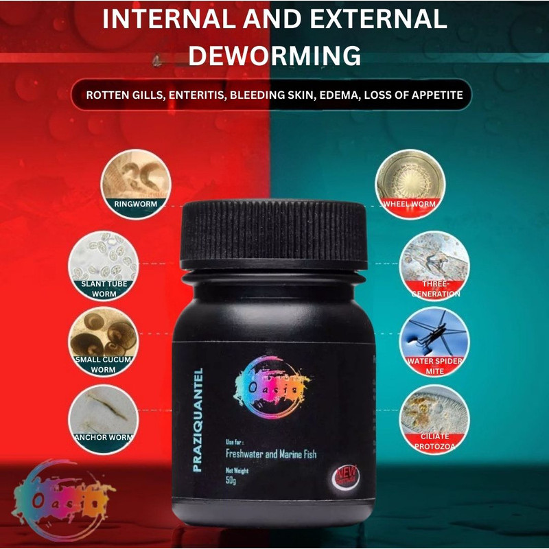 (DEWORM)Oasis Praziquantel Fish Medication敌百虫鱼药/Fish Medicine/Ubat Ikan ...