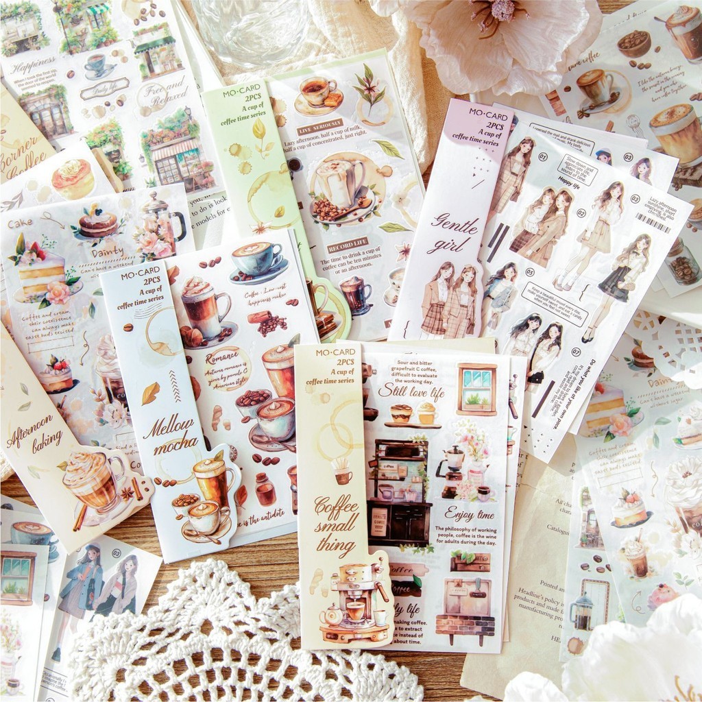 ENWEI 2 Pcs [The Time Series of Coffee] Cartoon Journal Stickers ...