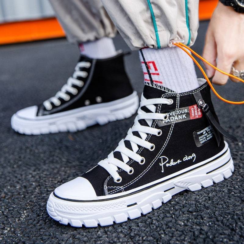 2024 Spring High Top Breathable Canvas Shoes Men s Casual Sneakers Shopee Malaysia