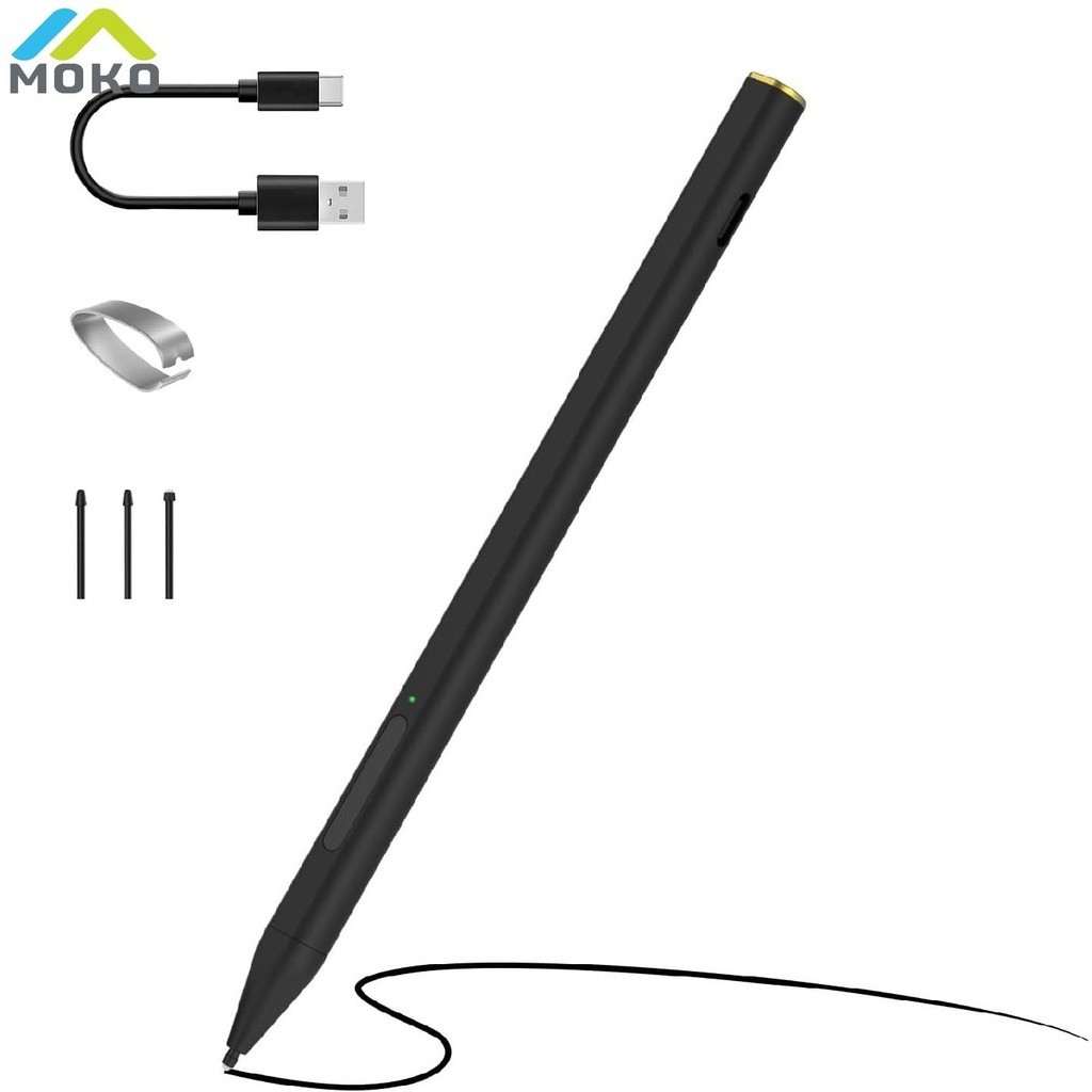 MoKo Lápiz Stylus, Lápiz Táctil para Microsoft Surface Pro 9/8/X/7/6/5/4/3 Surface 3/Go/Portátil, Lápiz Óptico con Borrador, Lápiz Carga Rápida, Rechazo de Palma y 4096 Detección de Inclinación, Negro