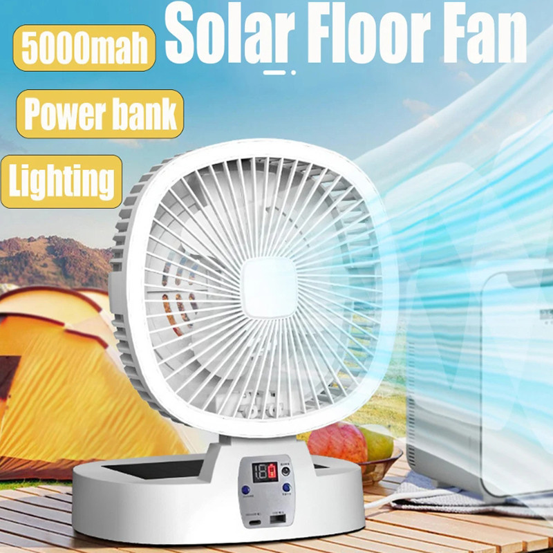 Cooling Fan Solar Fan Outdoor Camping Fan Solar Power 5 Speeds Wireless ...